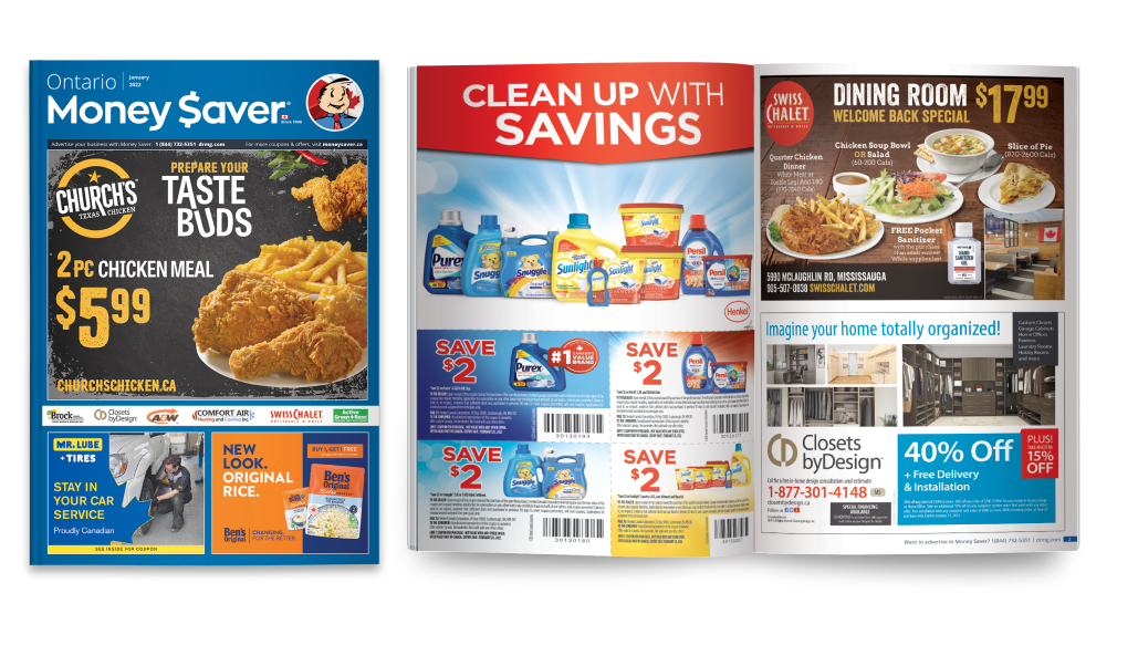 Money Saver Magazine featuring Church's Chicken, Swiss Chalet, and Uncle Ben's coupons